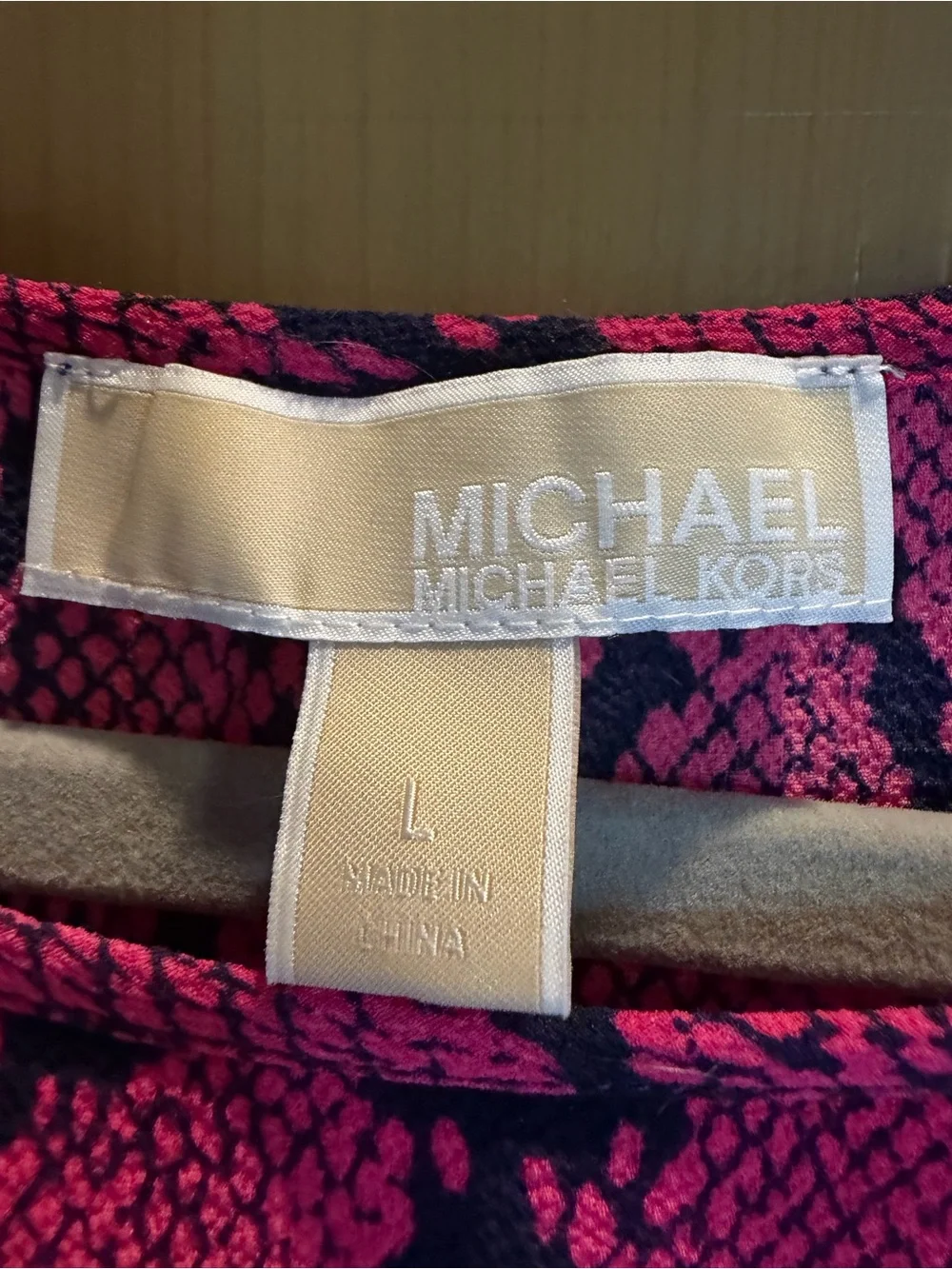 Michael Kors Pink and Black Snake-Print Short Sleeve Blouse